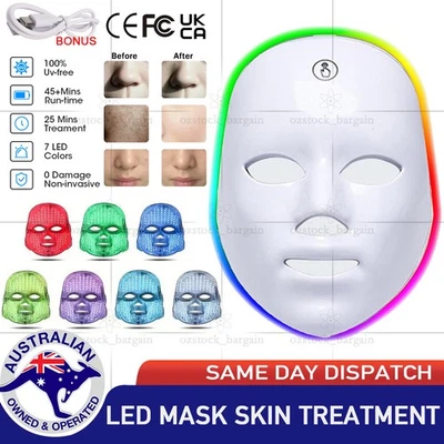 7 Color LED Light Photon Face Mask Neck Rejuvenation Skin Facial Wrinkle Therapy - image 1 of 4