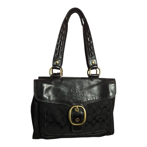 Coach BLEEKER 11435 Coal Black Shopper Tote Brass Buckle Leather Shoulder Bag