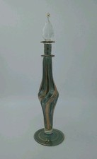 Handblown Glass Perfume Bottle With Stopper, Blue & Gold, Gilded,  23.75cm Tall