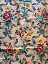 VTG 80s Cottagecore Pink Floral Ribbon Curtain Panels Matching Tiebacks Salzburg
