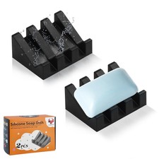 Self Draining Soap Dish Holder,Silicone Dish,for Black,2-pack