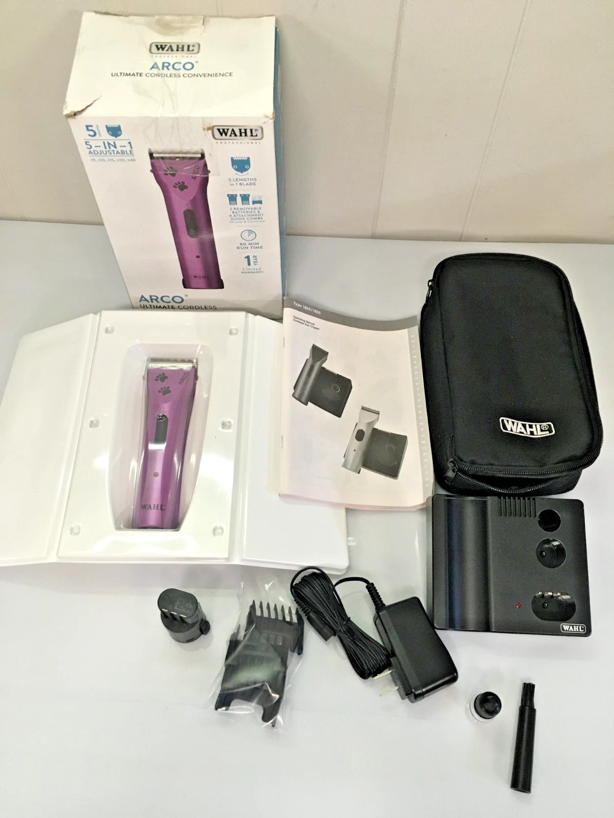 NEW Wahl Prof Animal Arco Pet Dog Cat Hair Clipper 2 Batteries Charger Purple
Opens in a new window