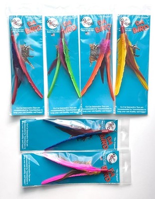 6 Dyed Turkey Feather Da Bird Refills for Wands Poles Go Cat Genuine Kittens fun