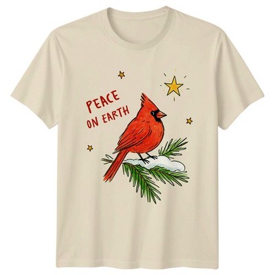 Peace On Earth Cardinal Christmas Holiday Herren T-Shirt Damen Tee Grafik Oberteil