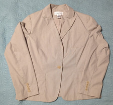 Calvin Klein Women's Khaki Brown Checked 3 Pocket Blazer One Button Closure