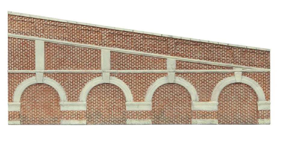 Hornby R7386 Skaledale Mid Stepped Arched Retaining Walls x2 (Red Brick)