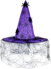 Halloween Witch Hats Spider Web Veil Cap Witch Hat Women Costume Accessory for