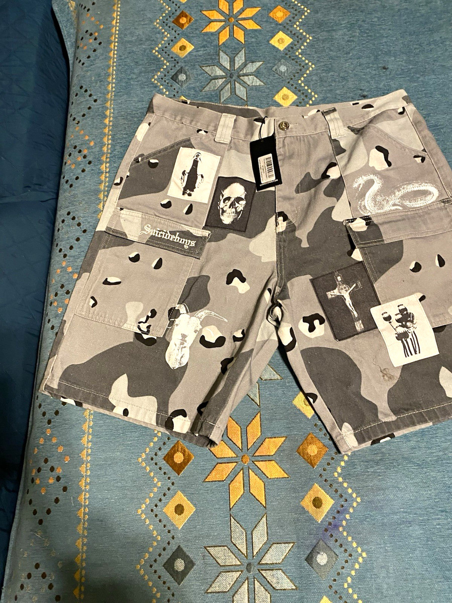 G59 Records Prophet Men’s Cotton Canvas Cargo Shorts Gray/White/Black Camo