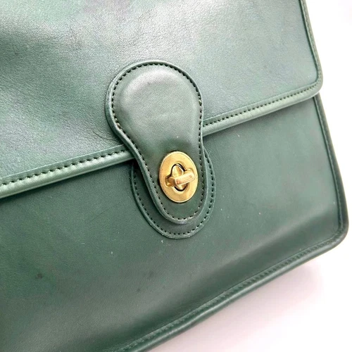 Vintage Coach 9927 2way Shoulder Bag Willis Bag Turn Lock Green Leather Authen - Picture 13 of 16