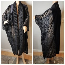 Mina Collection One Size Plus Size Black Velvet Sheer Stripe Open Front Kimono