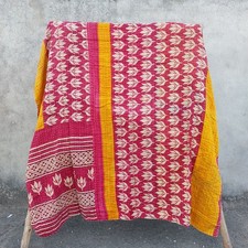Indian Vintage Kantha Quilt Reversible Cotton Bed Cover Bohemian Bedding