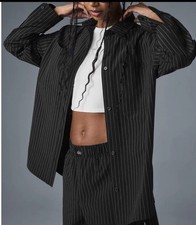 Alo Pinstripe Daylight Button Down Longsleeve Shirt Black/ Titanium New XS