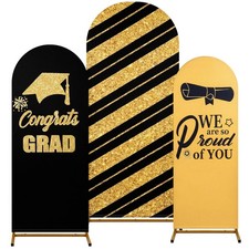 3 Pcs Graduation Decorations Arch Backdrop Covers Black and Gold Congrats Grad G