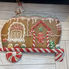 Christmas Gingerbread Metal Wall Hanging Sign Decor Glitter 14x16  