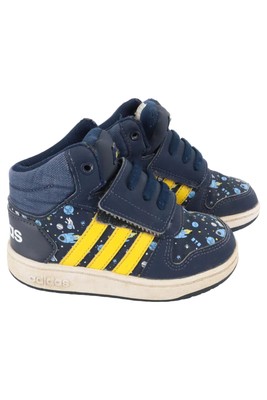 Kinder Sneaker Hoops 2.0 Mid Gr. 24 Blau Gelb Weltraum Muster Klett