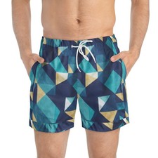 Geometric Teal Triangle Swim Trunks All-Over Print