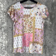 Counterparts Sz S Paisley Floral Patchwork Print Top Flutter Sleeve Cottagecore