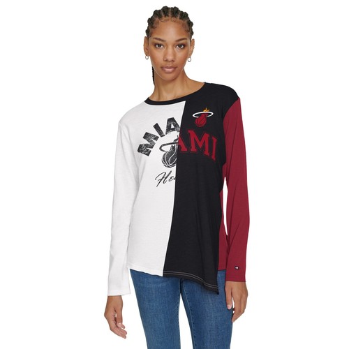 Women's Tommy Jeans White/Black Miami Heat Amelia Color Blocked Long Sleeve
