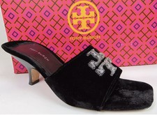 Tory Burch Eleanor Pave Mule Sandal 65mm Leather Diamond Black  6.5 M  EUC