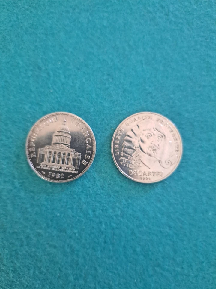 PIECES DE 100 FRANCS EN ARGENT - 1982 PANTHEON + 1991 DESCARTES TB - Photo 1/2