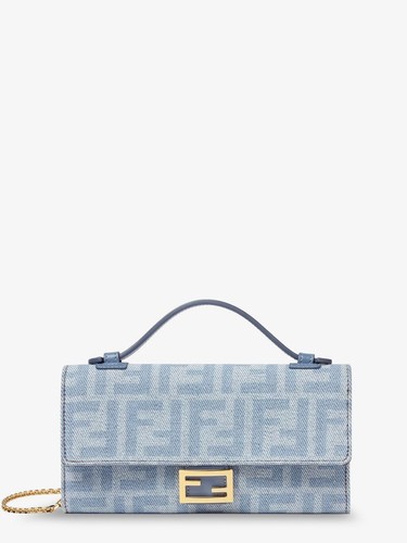 FENDI $1300 Baguette Continental Light Blue Chain Wallet Bag New