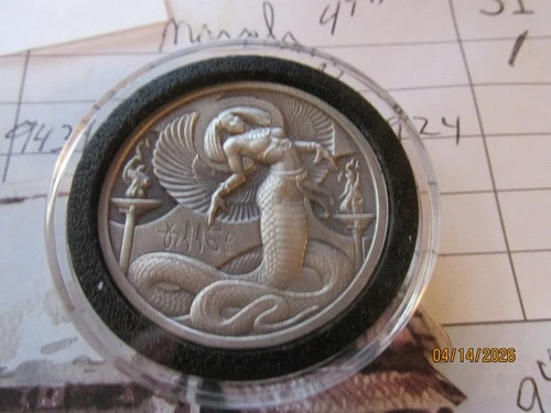 New Listing2 oz Antique Wadjet Egyptian Gods High Relief .999 Fine Silver BU Round