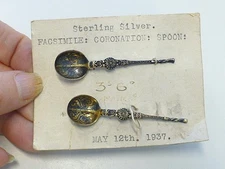 Pair 1937 Coronation Spoons Miniature Sterling Silver King George VI England NEW