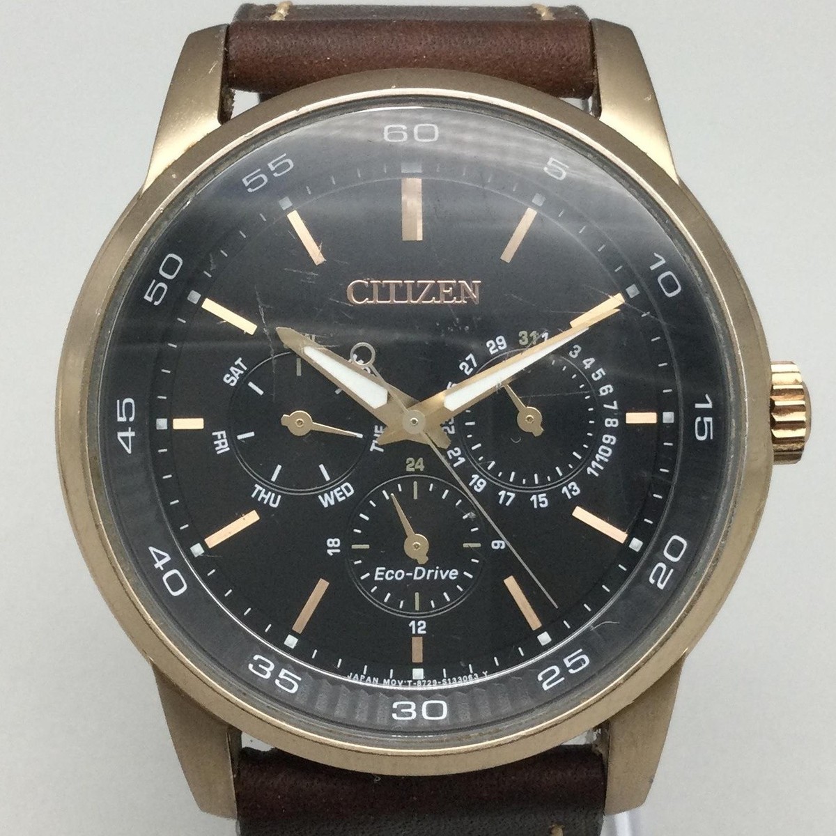 Citizen Eco-Drive Mens Watch 44mm Black Dial 8729-S093040 Day Date