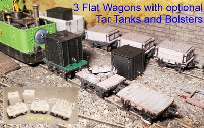 OO9/009 Glyn Valley Tramway GVT Flat Tar Bolster Small Wagons Narrow Gauge HOe