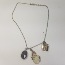 Christmas Snowman Present Silver Tone Faceted Pendant Chain Necklace