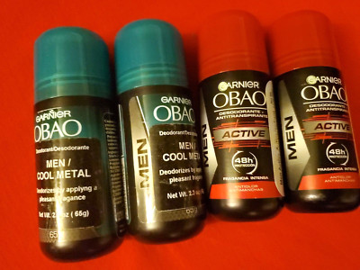 4 PACK GARNIER OBAO MEN COOL METAL & ACTIVE DEODORANT/48 HOURS PROTECTION