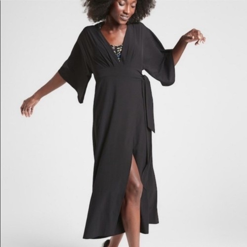 Neu mit Etikett Athleta Calistoga Wickelkleid schwarz Größe Small leicht Stretch atmungsaktiv - Bild 2 von 8