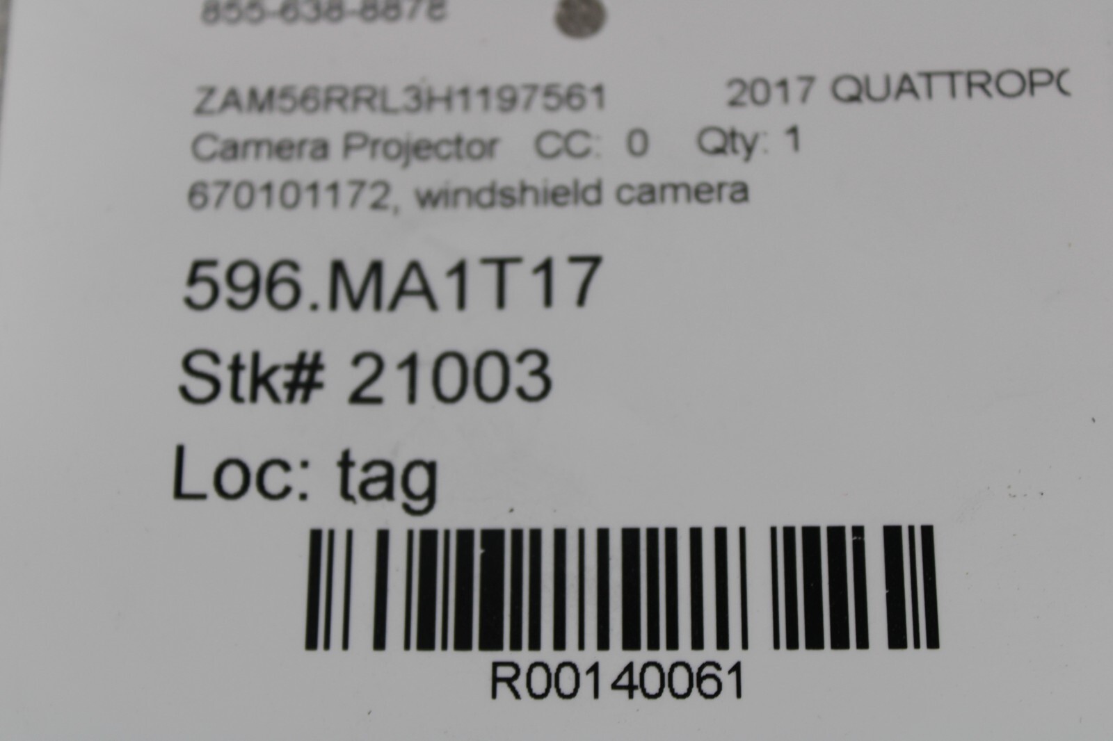 2017 Maserati Quattroporte, Winshield Camera w/Lane Assist, Used, P/N 670101172