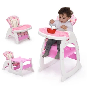 3 in 1 Baby Feeding Highchair Convertible Toddler Eating Seat w/Tray Safety Belt