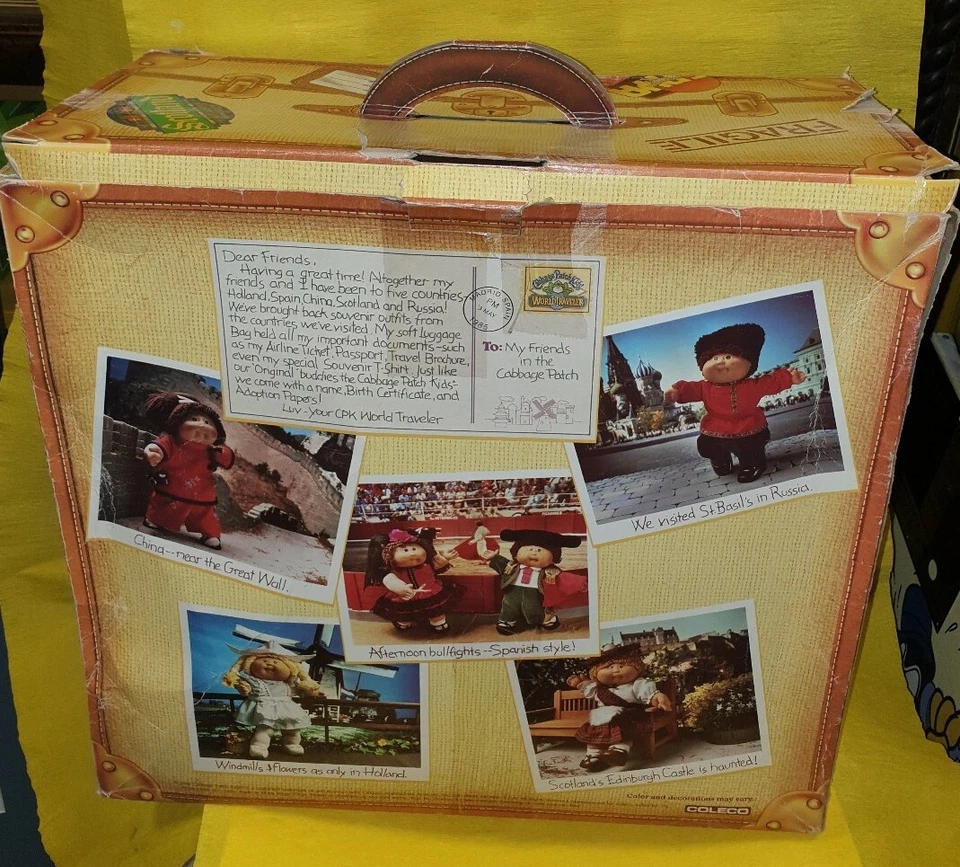 CABBAGE PATCH KIDS WORLD TRAVELER COLECO BAMBOLA IN BOX OLD '80 40cm SPAIN DOLL - Immagine 2 di 4