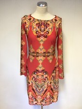 NINE WEST RED PRINT LONG SLEEVE STRETCH DRESS SIZE 8
