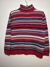 Tiara International Vintage Festive Turtleneck Sweater Multicolor Stripe Size M