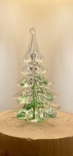 Vintage Murano Style Glass Crystal Green Ribbon Christmas Tree 6.25”