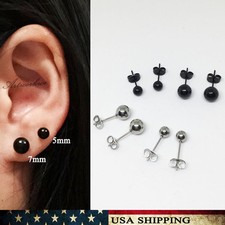 5mm/7mm Round Solid Ball Bead Stainless Steel Men Women Ear Stud Earrings
