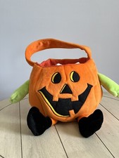 Vtg Adorable Talking Halloween Plush Trick or Treat Pumpkin Bag Candy Tote. EUC