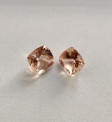 Natural Peach Morganite 7 mm Cushion matching Pair loose gemstones Excellent cut