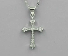 Sparkling Cross Pendant 2Ct Round Cut Simulated Diamond In 14K White Gold Plated