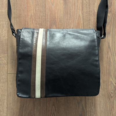 Bally Men's Crossbody Leather Messenger Bag Made In Italy Black