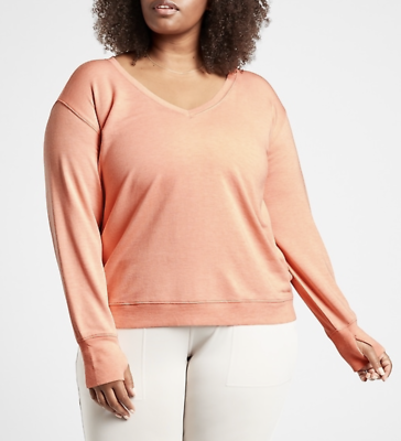ATHLETA BEACH PEACH HEATHER LONG SLEEVE SUNRISE V-NECK SWEATSHIRT
