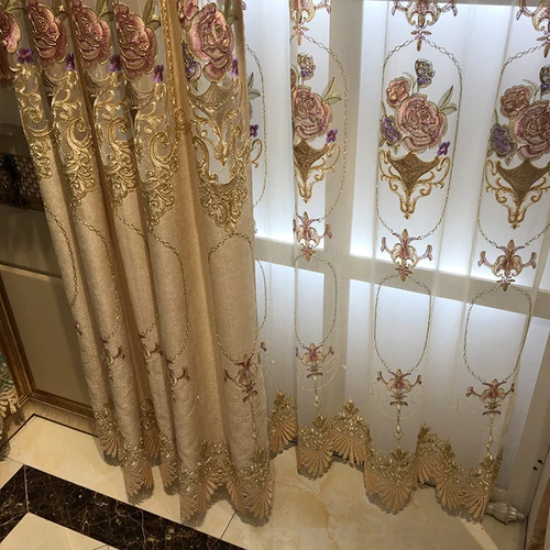 Blumen bestickt Halb Verdunkelungsvorhang Europäische Gardine für Wohnzimmer 1 Panel - Bild 20 von 44