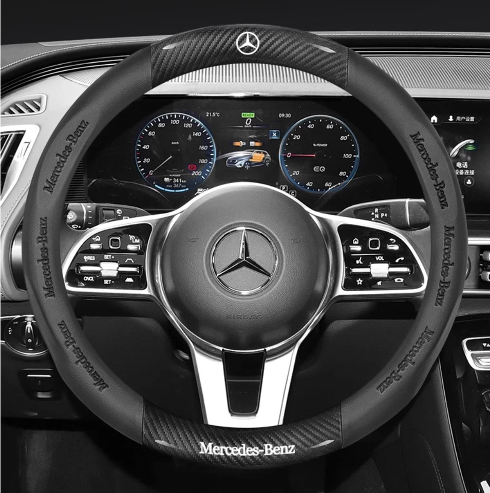 15" PU Leather+Carbon fiber Steering Wheel Cover For Mercedes Benz GLA GLB GLC - Image 3 of 4