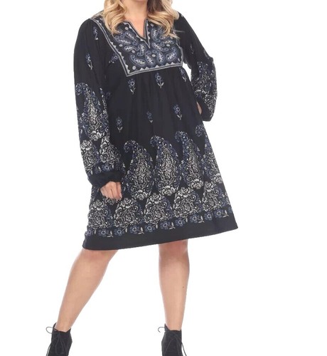 ella rafaella fit & flare dress Ella by Rafaella Women's Eco Fabric Gathered Popover Midi Dress in Azure Blue/Multi, Size XL, Floral, Viscose Blend main image 1