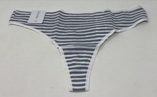 Calvin Klein Womens Grey/White Stripe Cotton Blend Thong Underwear Size L NWT