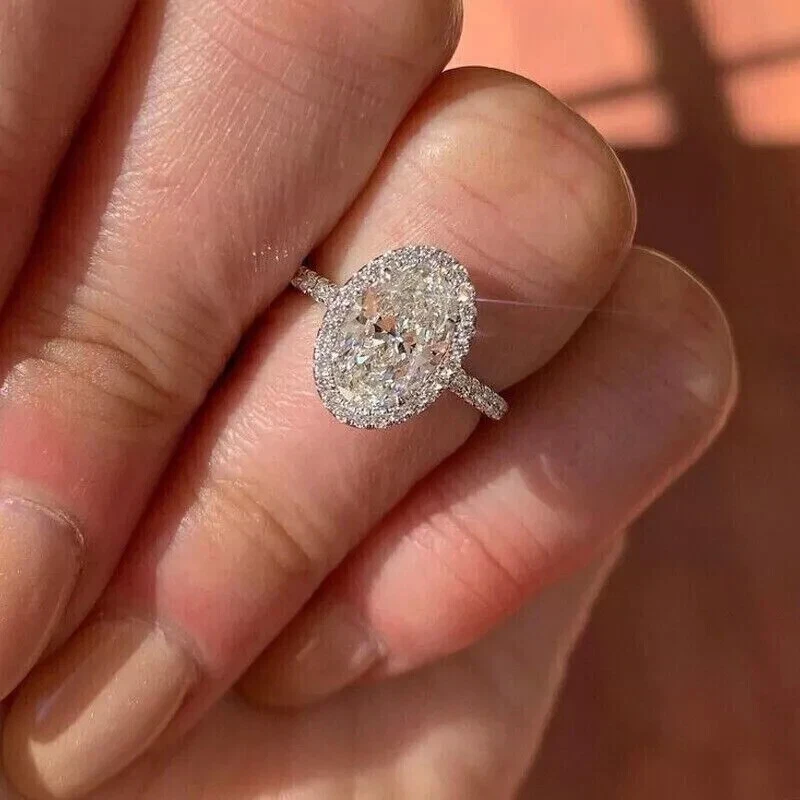 14 Karat Weißgold Ovalschliff simulierter Diamant Damen Verlobungsring 2,50 kt - Bild 4 von 4