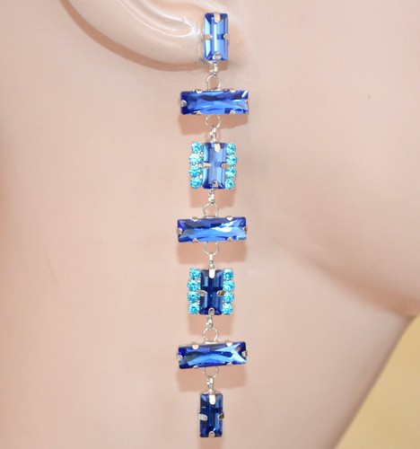 Orecchini A Goccia Donna In Argento Con Cristalli, Lunghezza 50 Mm, Modello Piuma Leggera